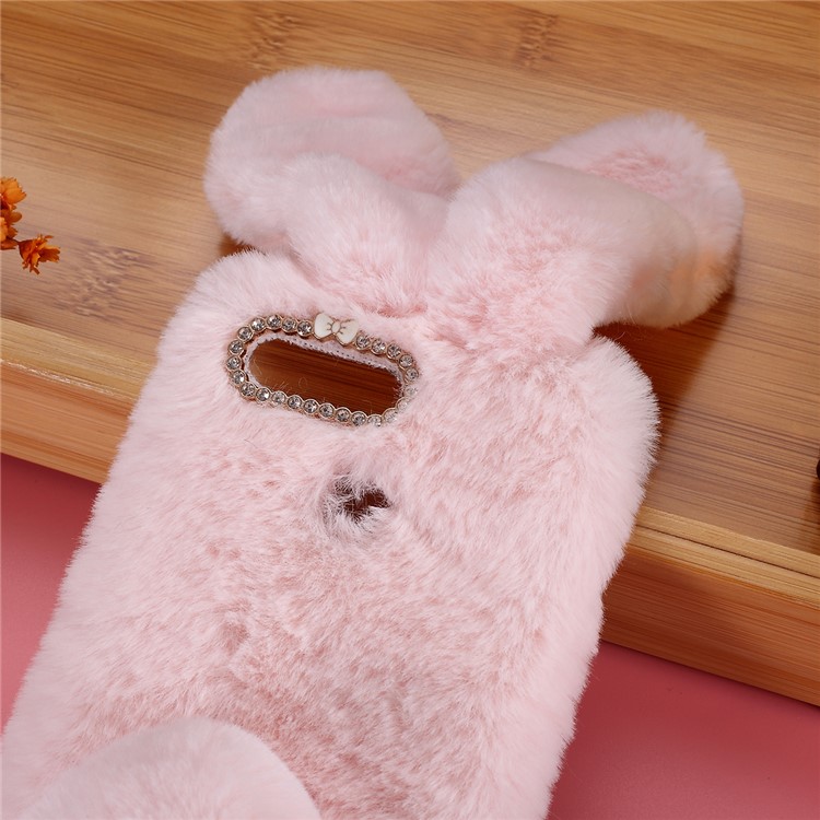 Rabbit Shape Fluffy Fur Coated TPU + PC Cellphone Cover with Rhinestone Decor for Oppo A5s A7 AX7 AX5s - Pink-3