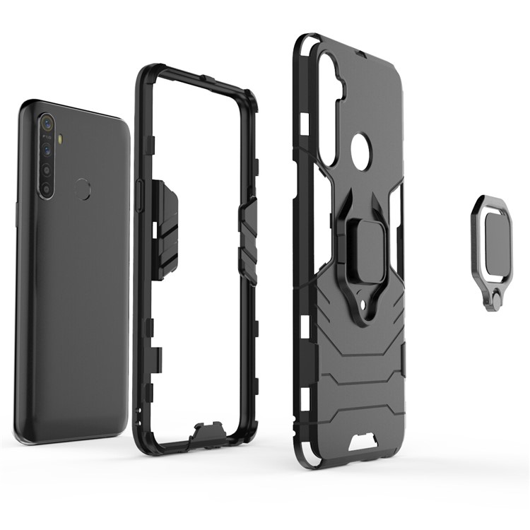 Plastic + TPU Hybrid Case with Kickstand for OPPO Realme 5 - Black-5