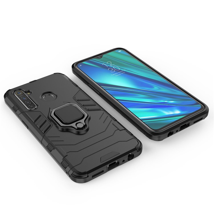 Kunststoff + TPU Hybrid -hülle Mit Ringhalter Kickstand Für Oppo Realme 5 Pro - Schwarz