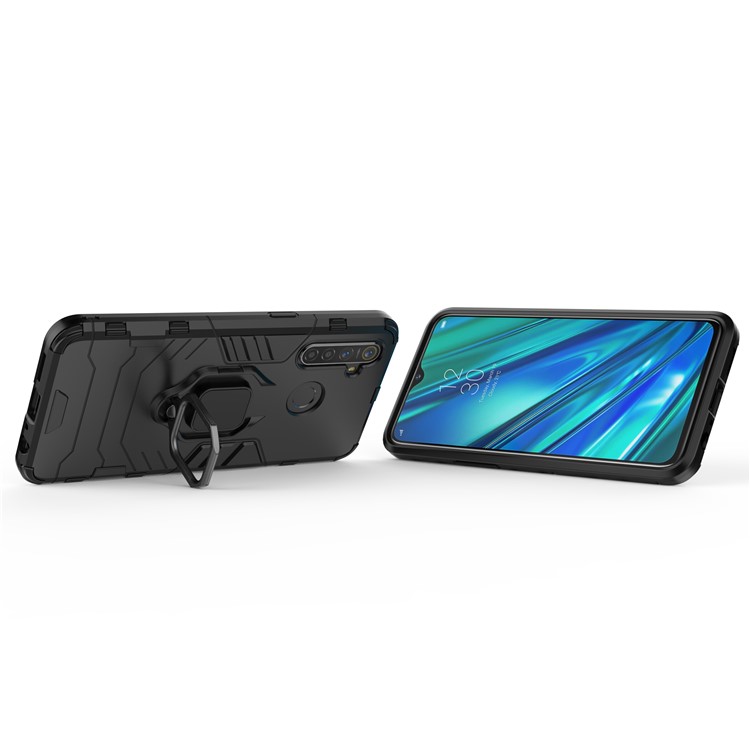 Kunststoff + TPU Hybrid -hülle Mit Ringhalter Kickstand Für Oppo Realme 5 Pro - Schwarz