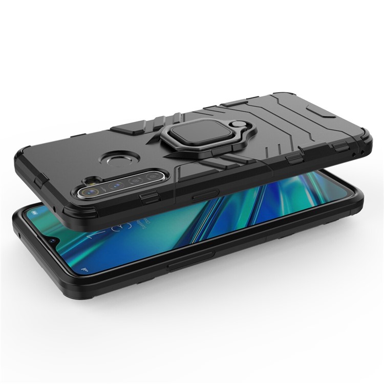 Kunststoff + TPU Hybrid -hülle Mit Ringhalter Kickstand Für Oppo Realme 5 Pro - Schwarz