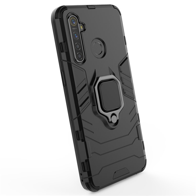 Caixa Híbrida de Plástico + TPU Com Suporte de Suporte Para o Anel Para o Oppo Realme 5 Pro - Preto