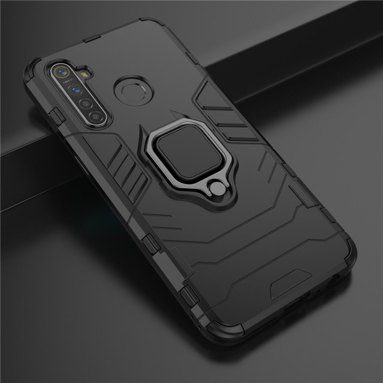 Plastic + TPU Hybrid Case with Ring Holder Kickstand for OPPO Realme 5 Pro - Black-9