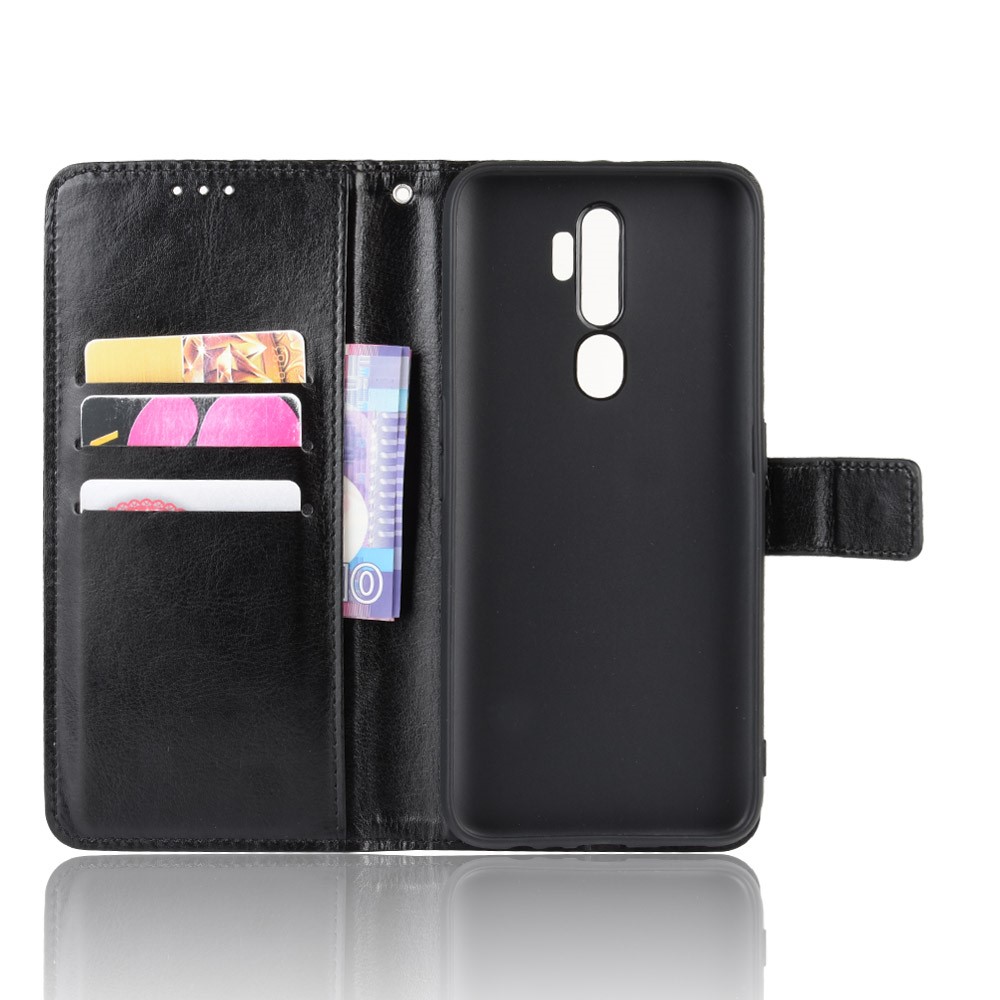 Cavalo Textura Compartimento Do Telefone, Carteira De Couro Louco Para OPPO A9 2020 / A5 2020 / A11 / A11X - Preto-3