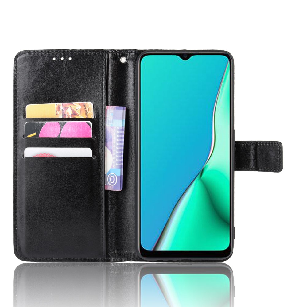Cavalo Textura Compartimento Do Telefone, Carteira De Couro Louco Para OPPO A9 2020 / A5 2020 / A11 / A11X - Preto-4
