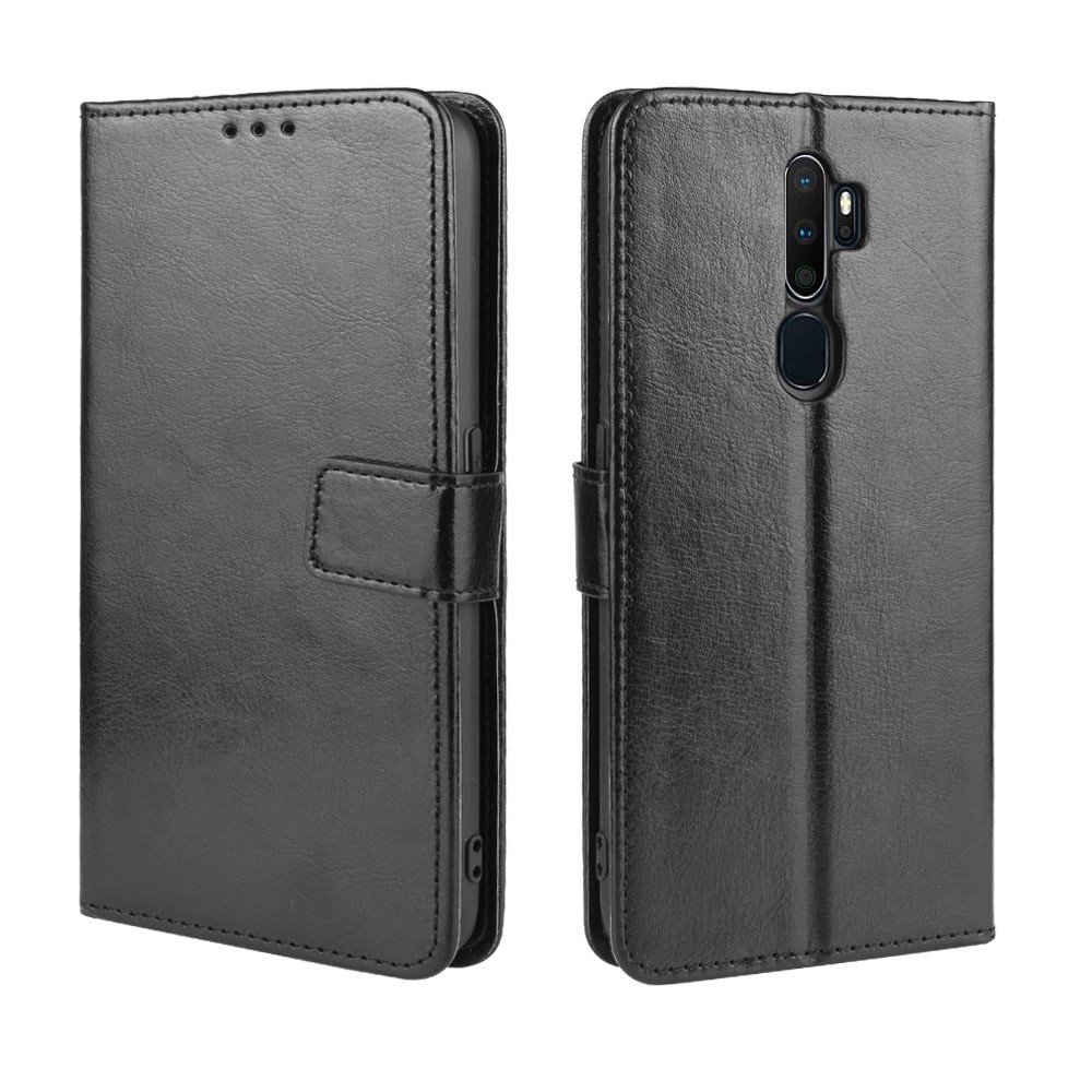 Cavalo Textura Compartimento Do Telefone, Carteira De Couro Louco Para OPPO A9 2020 / A5 2020 / A11 / A11X - Preto-7