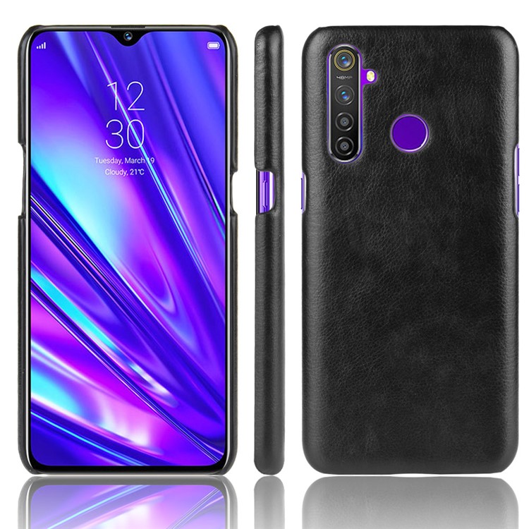 Litchi Texture PU Leather Coated PC Back Case for OPPO Realme 5 Pro/Realme Q - Black-1