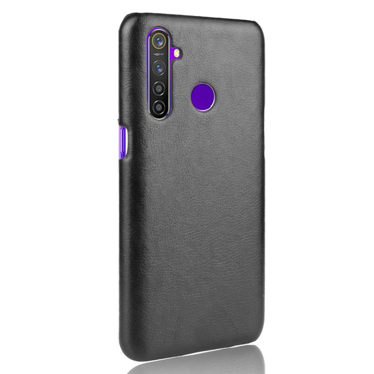 Litchi Texture PU Leather Coated PC Back Case for OPPO Realme 5 Pro/Realme Q - Black-3