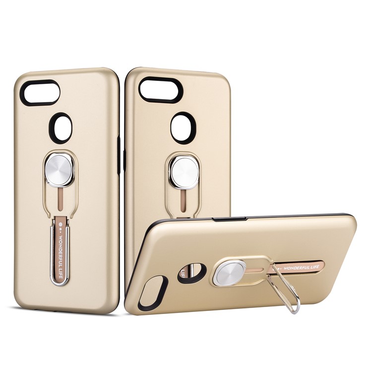 Magnetic Finger Ring Kickstand Phone Cover for Oppo A7/A5s/AX5s - Gold-1