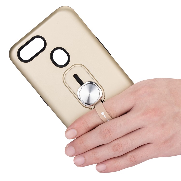 Magnetic Finger Ring Kickstand Phone Cover for Oppo A7/A5s/AX5s - Gold-5