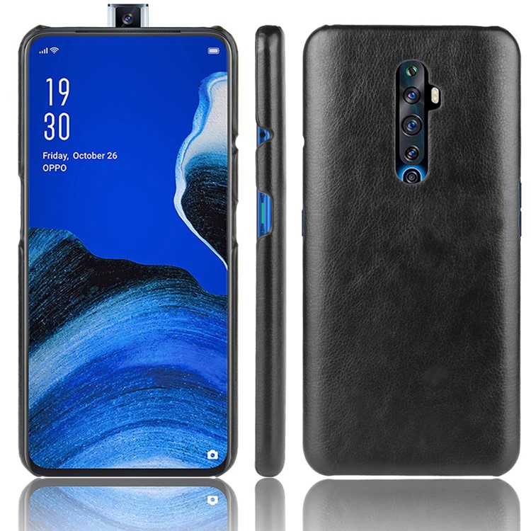 Cuir Peau Litchi Enduit Étui Rigide Pour PC OPPO Reno2 Z - Noir-1