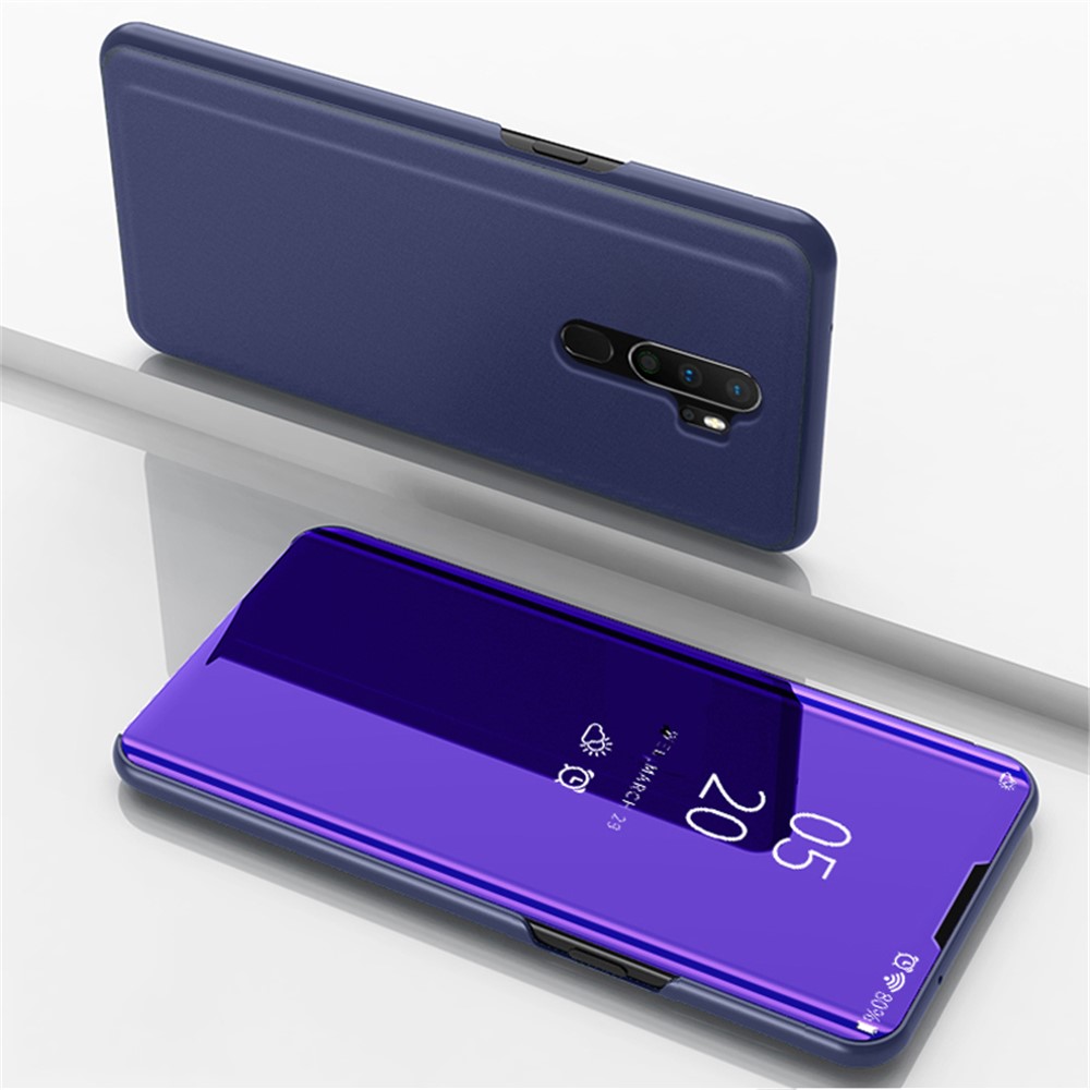 View Window Mirror Surface Leather Protective Shell for OPPO A9 (2020) - Dark Blue