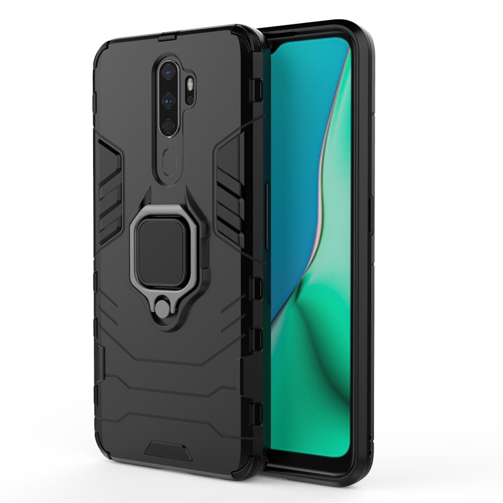 Cool Guard Ring Holder Kickstand PC+TPU Shell Case for OPPO A9(2020) / A11x - Black-2