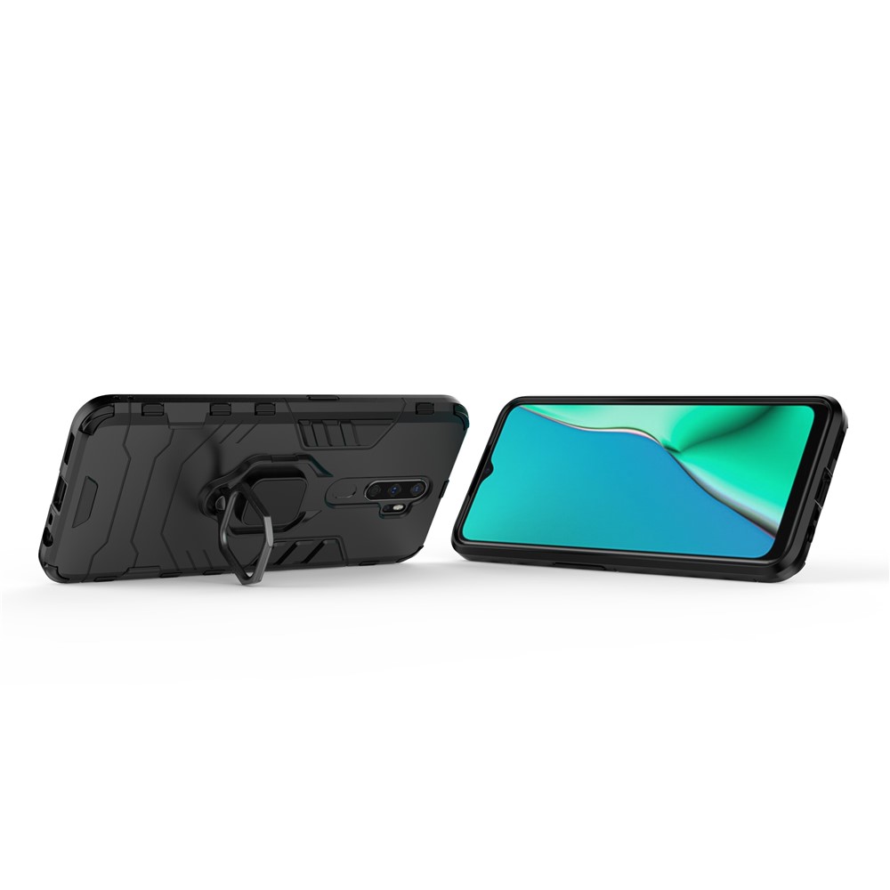 Cool Guard Ring Holder Kickstand PC+TPU Shell Case for OPPO A9(2020) / A11x - Black-3