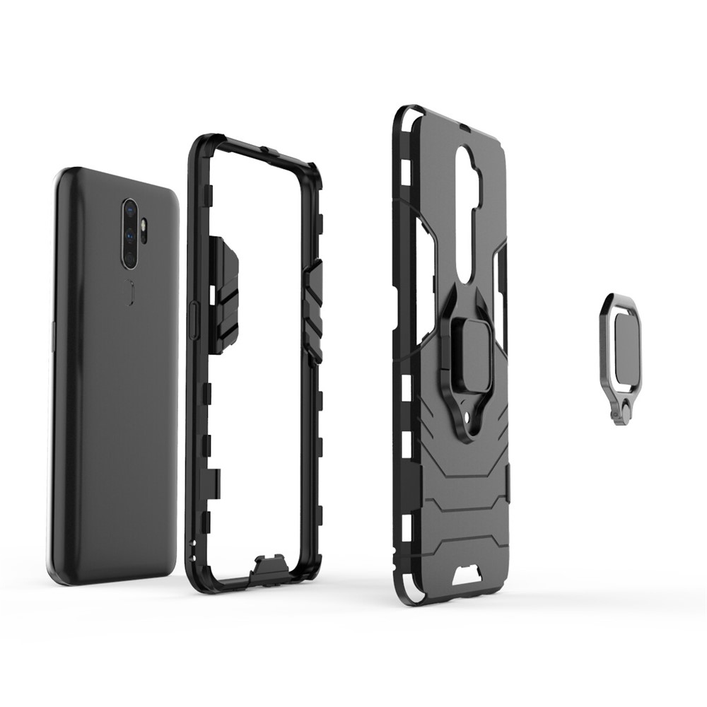 Cool Guard Ring Holder Kickstand PC+TPU Shell Case for OPPO A9(2020) / A11x - Black-4