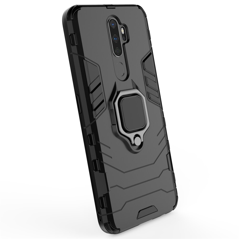 Cool Guard Ring Holder Kickstand PC+TPU Shell Case for OPPO A9(2020) / A11x - Black-6