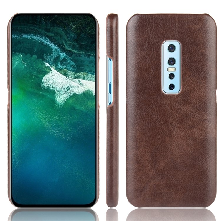 Litchi Texture PU Leather Back Phone Case for vivo V17 Pro - Brown-1
