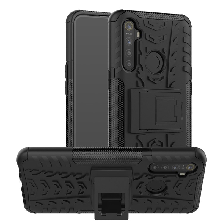 Anti-slip PC + TPU Hybrid Case with Kickstand Phone Shell for OPPO Realme 5 - Black-1