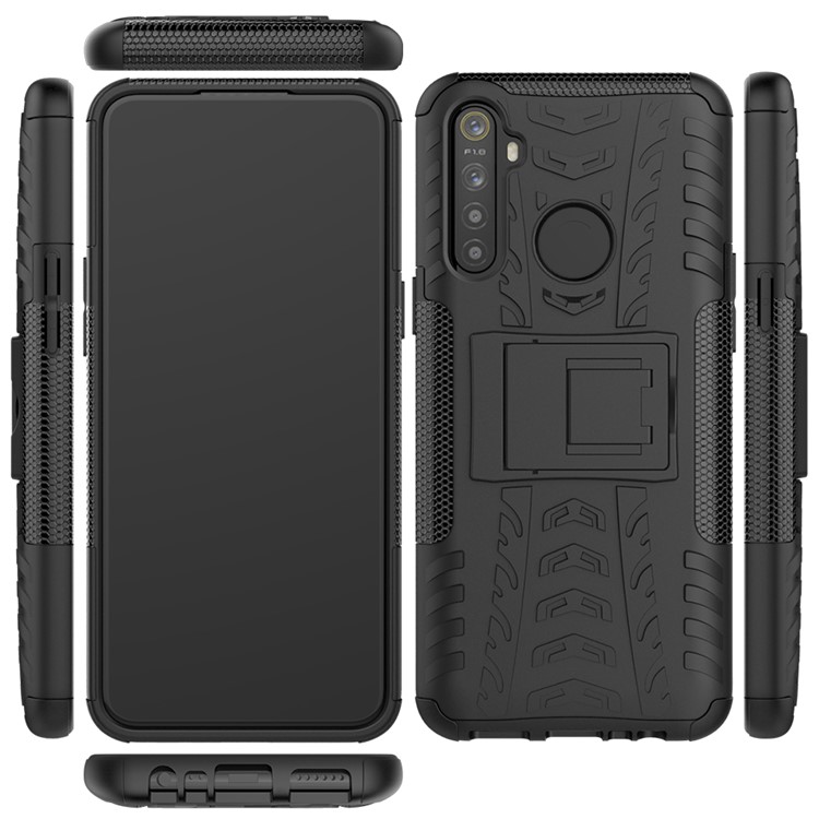 Anti-slip PC + TPU Hybrid Case with Kickstand Phone Shell for OPPO Realme 5 - Black-14