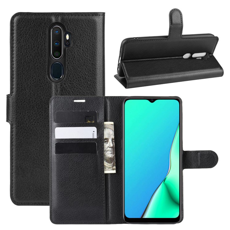 Litchi Grain Wallet Flip Leather Case for OPPO A9 (2020)/OPPO A5 (2020) - Black-1