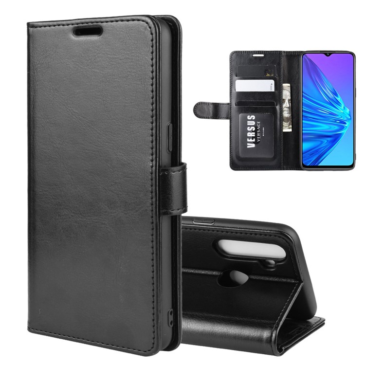 Crazy Horse Wallet Leather Stand Case for OPPO Realme 5 - Black-1