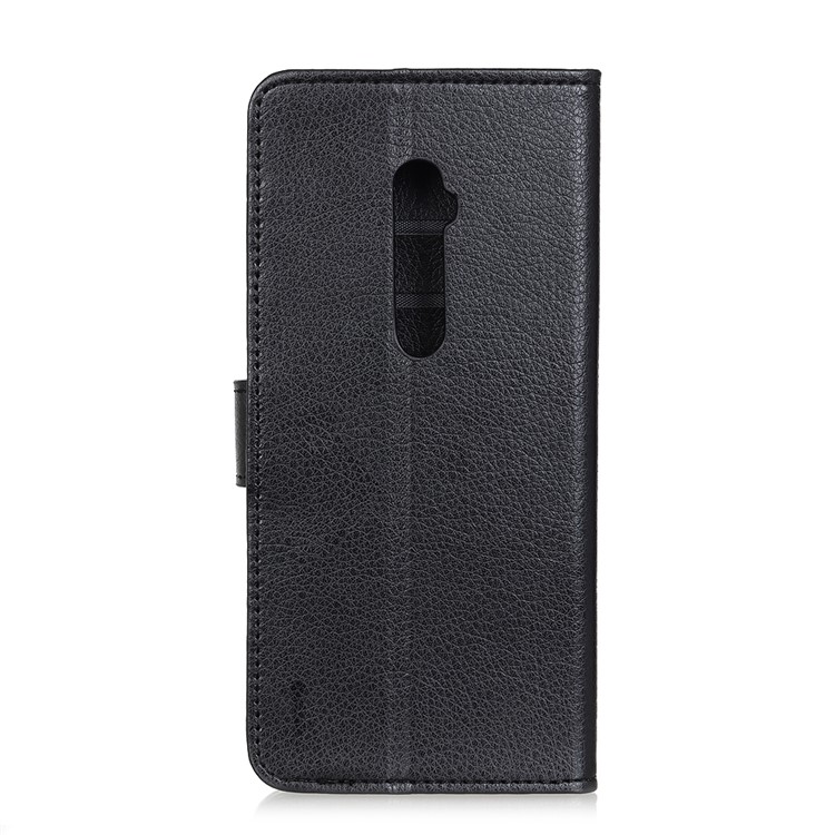 Litchi Surface Wallet Stand Flip Leather Cell Phone Covering for OPPO Reno Ace - Black-9