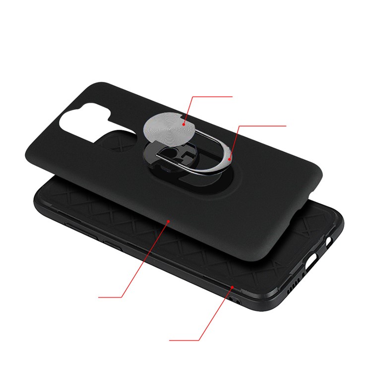 Detachable PC + TPU Combo Case with Finger Ring Kickstand for OPPO A9 (2020) / A11x - Black-9