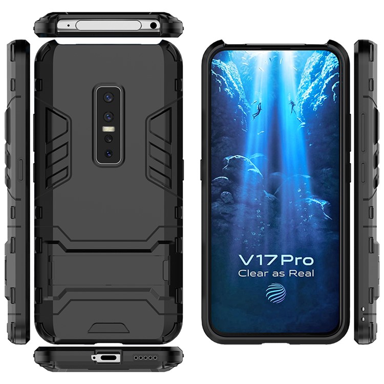 2-in-1 PC + TPU Phone Casing with Kickstand for vivo V17 Pro - Black-5