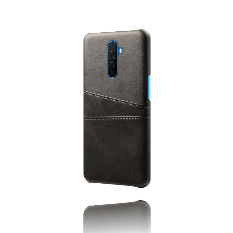 Double Card Slots PU Leather Coated Hard PC Case for Oppo Reno Ace - Black-2