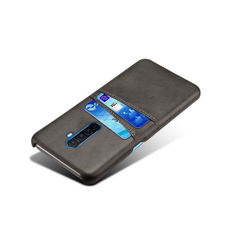 Double Card Slots PU Leather Coated Hard PC Case for Oppo Reno Ace - Black-4
