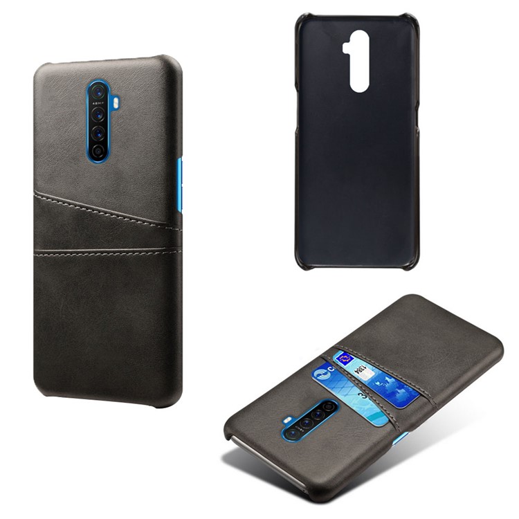 Double Card Slots PU Leather Coated Hard PC Case for Oppo Reno Ace - Black-5