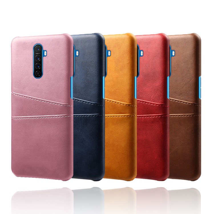 Double Card Slots PU Leather Coated Hard PC Case for Oppo Reno Ace - Black-7