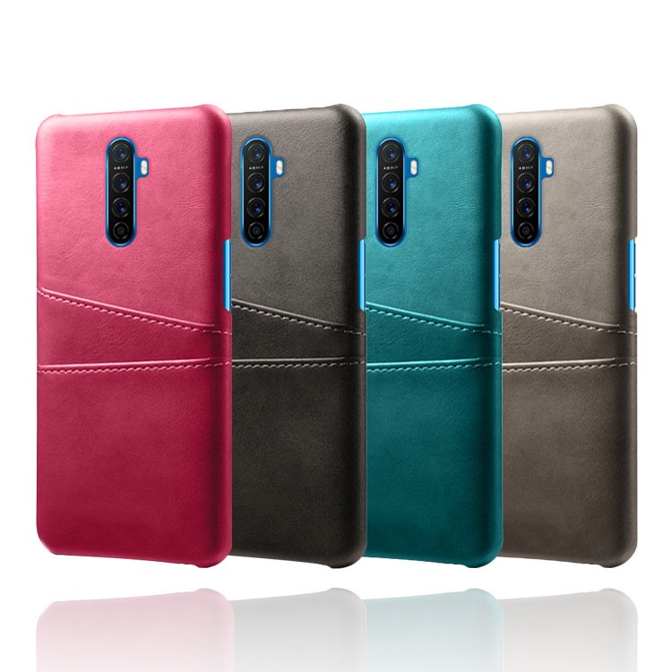Double Card Slots PU Leather Coated Hard PC Case for Oppo Reno Ace - Black-8
