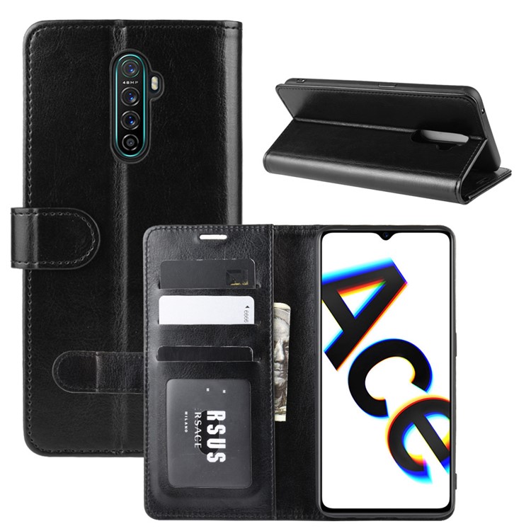 Crazy Horse Skin Texture Wallet Leather Phone Case for Oppo Reno Ace/Realme X2 Pro - Black-1