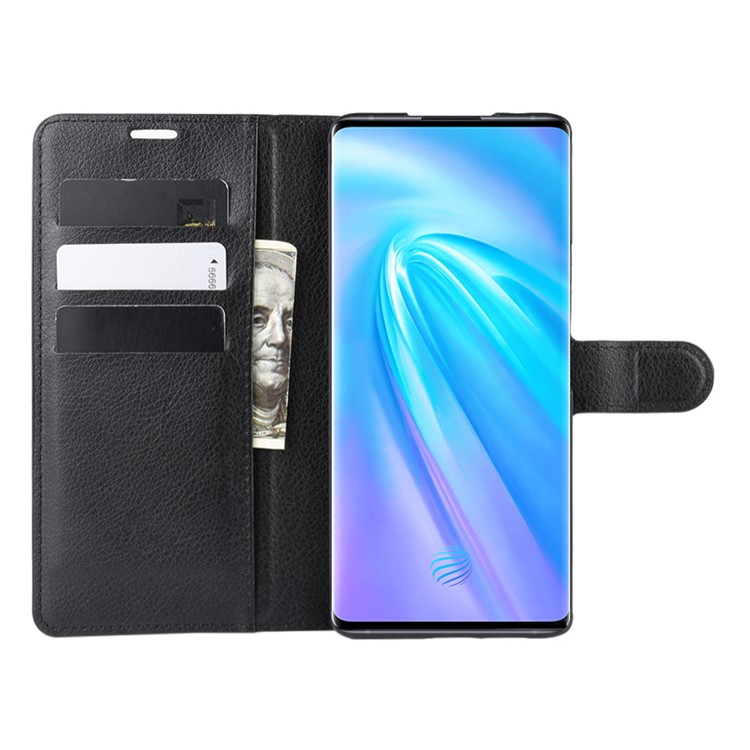 Litchi Skin Leather Wallet Stand Case for vivo NEX 3 - Black-5