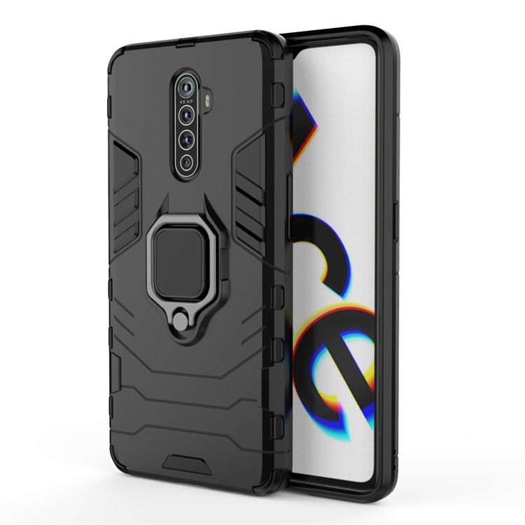 Cool Guard Ring Holder Kickstand PC+TPU Cover for Oppo Reno Ace - Black-2