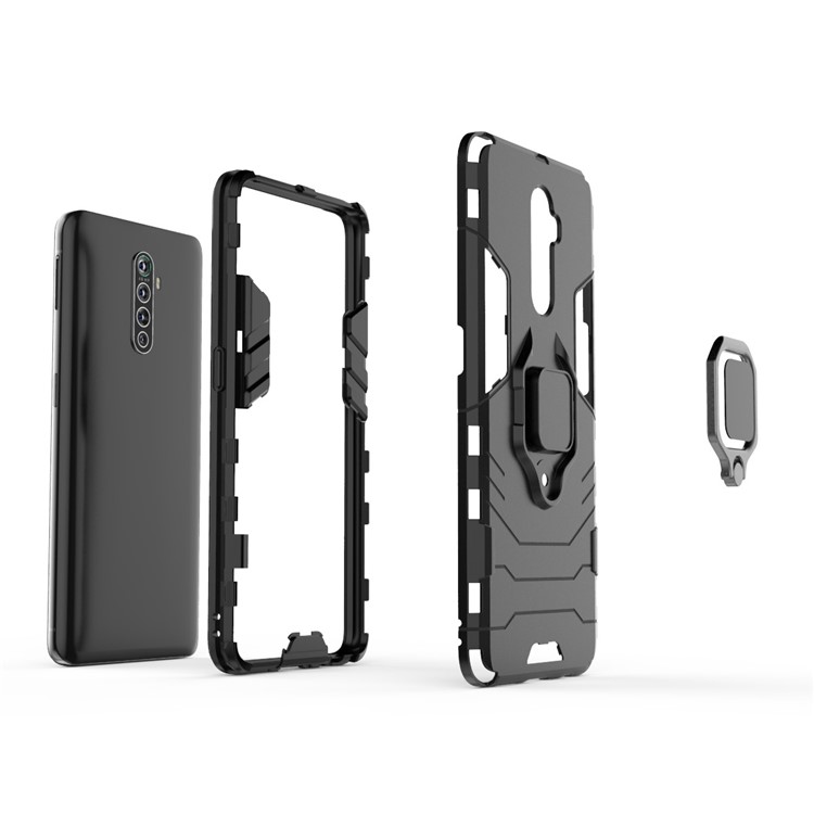 Cool Guard Ring Holder Kickstand PC+TPU Cover for Oppo Reno Ace - Black-3