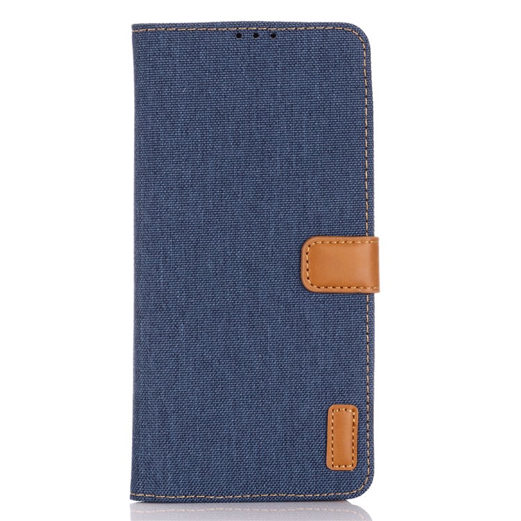 Jeans Cloth Leather Wallet Phone Case for Oppo OPPO A5 (2020) - Dark Blue-2