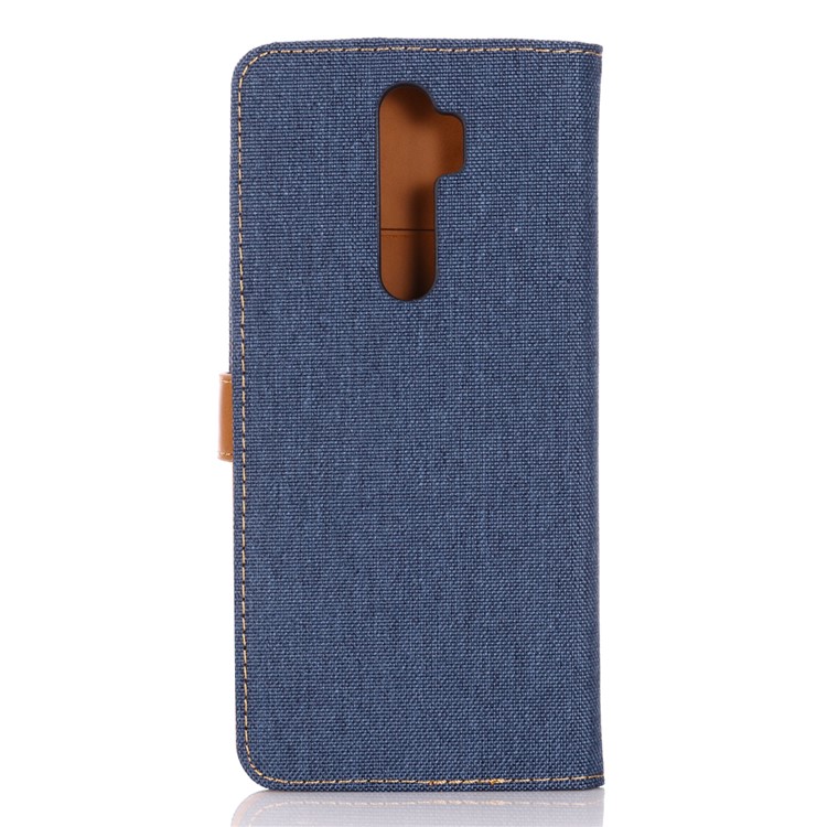 Jeans Cloth Leather Wallet Phone Case for Oppo OPPO A5 (2020) - Dark Blue-3