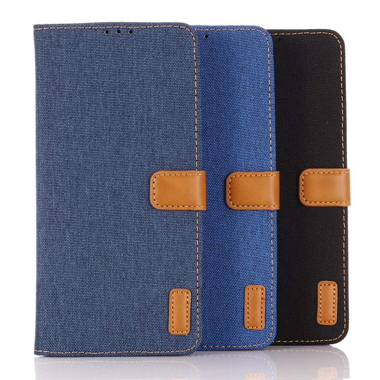 Jeans Cloth Leather Wallet Phone Case for Oppo OPPO A5 (2020) - Dark Blue-8