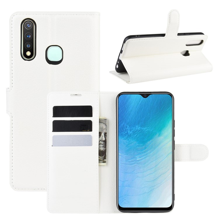 Litchi Surface Simple Design Leather Case for vivo U3/Y19/Y5s - White-1