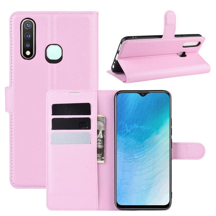 Litchi Surface Simple Design Leather Case for vivo U3/Y19/Y5s - Pink-1