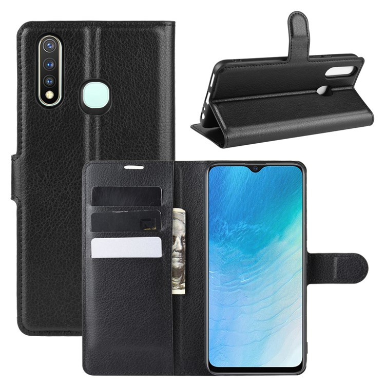 Caso Couro Design De Superfície Simples Lichia Para Vivo U3 / Y19 / Y5s - Preto-1