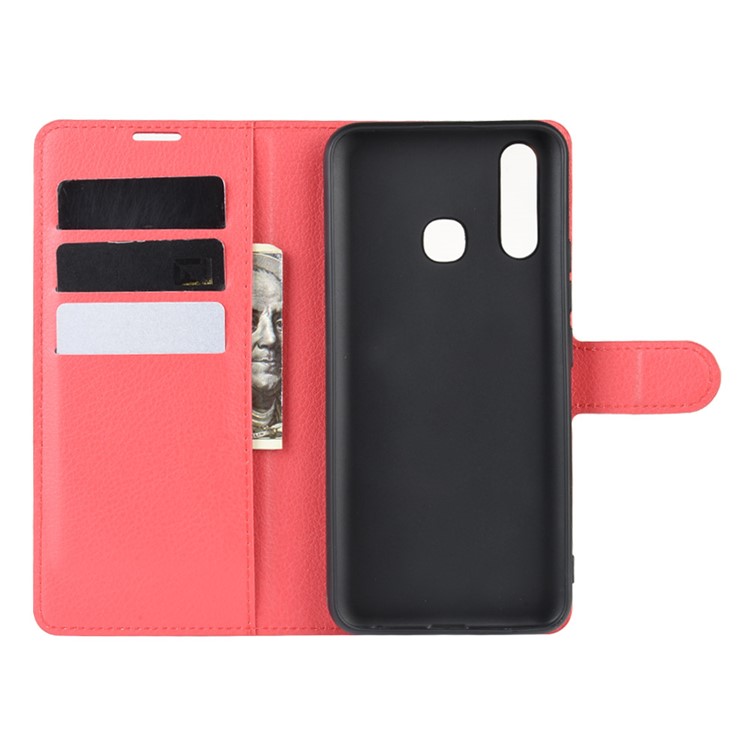 Litchi Surface Simple Design Leather Case for vivo U3/Y19/Y5s - Red-3