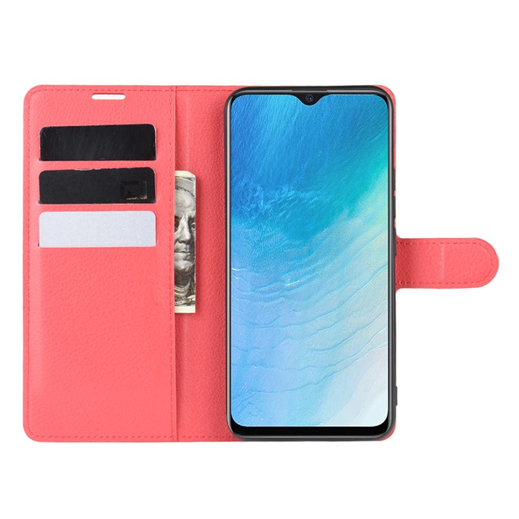 Litchi Surface Simple Design Leather Case for vivo U3/Y19/Y5s - Red-4