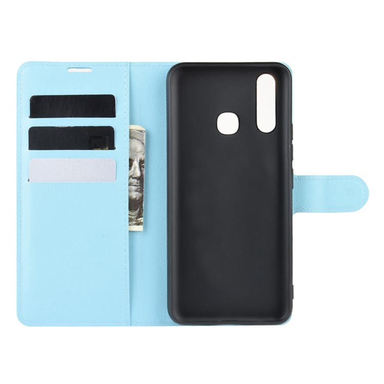 Litchi Surface Simple Design Leather Case for vivo U3/Y19/Y5s - Blue-3