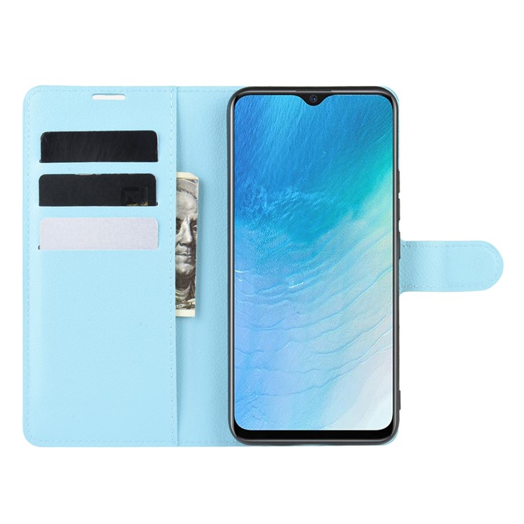 Litchi Surface Simple Design Leather Case for vivo U3/Y19/Y5s - Blue-4