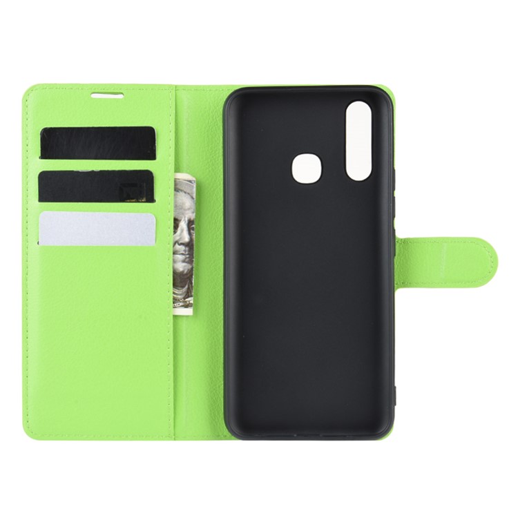 Litchi Surface Simple Design Leather Case for vivo U3/Y19/Y5s - Green-3