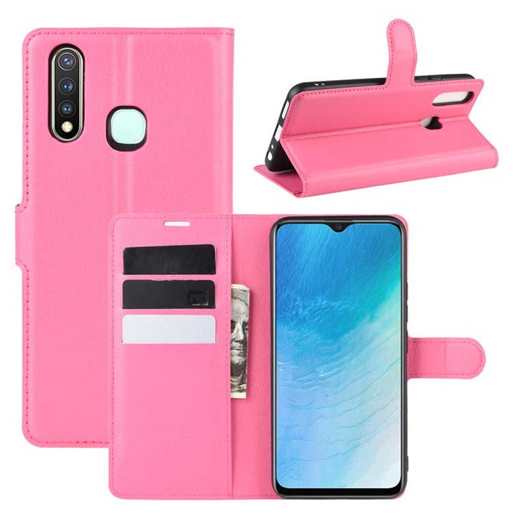 Litchi Surface Simple Design Leather Case for vivo U3/Y19/Y5s - Rose-1