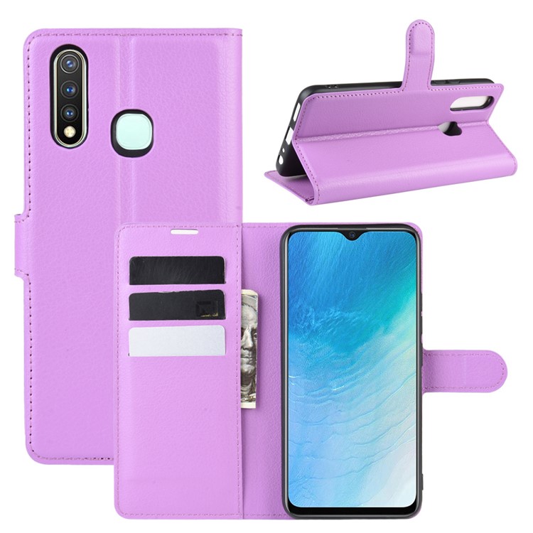 Litchi Surface Simple Design Leather Case for vivo U3/Y19/Y5s - Purple-1